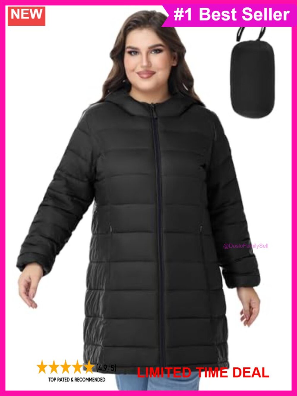 Plus Size Packable Puffer Jacket Lightweight Water Repellent Hooded Winter Coat